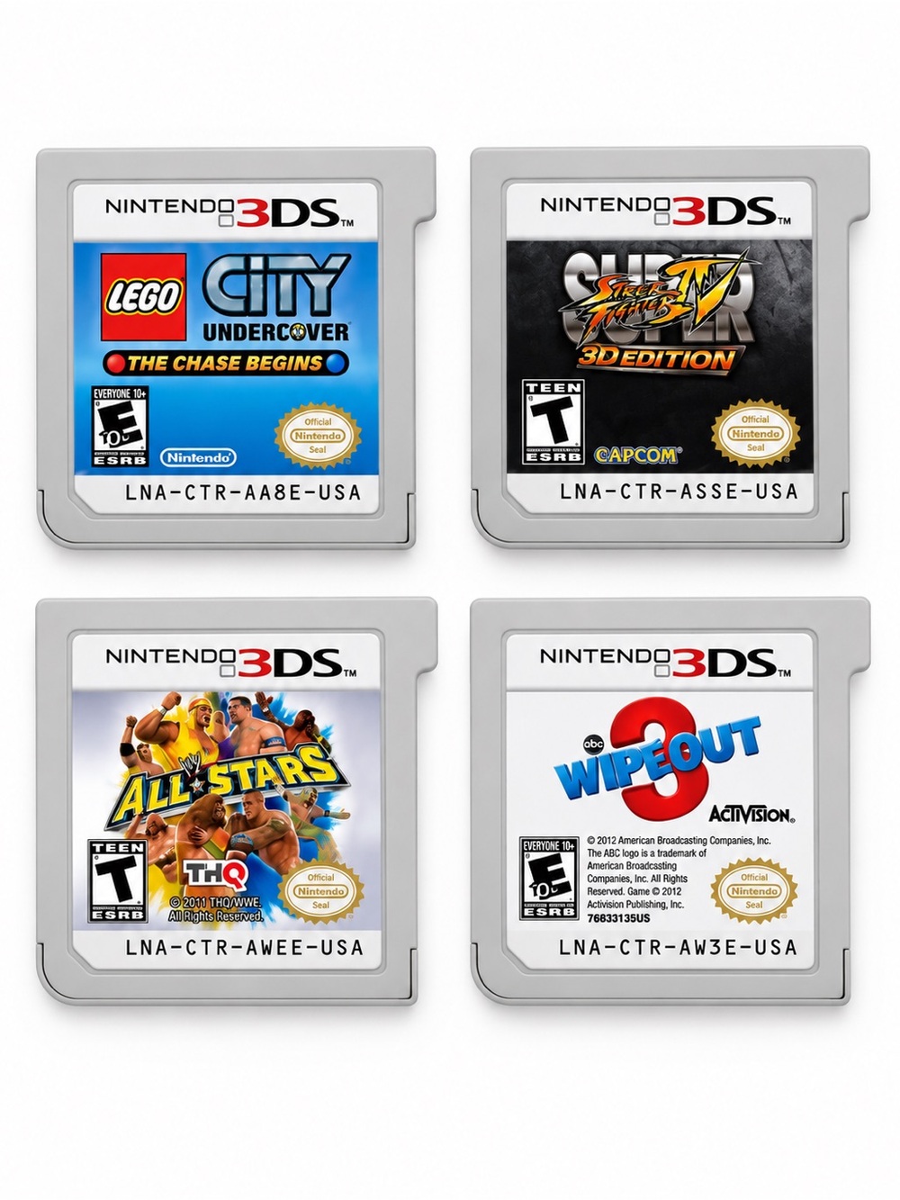 Nintendo 3DS 4 Game Lot WWE All Stars Street Fighter LEGO Wipeout 3